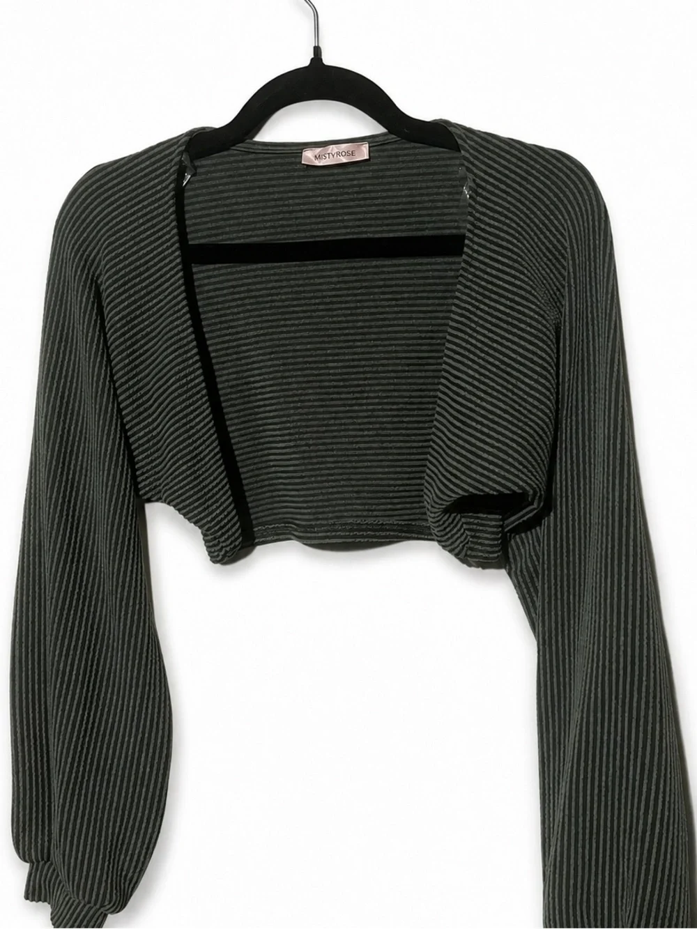 Mistyrose green cropped bolero cardigan with long sleeves